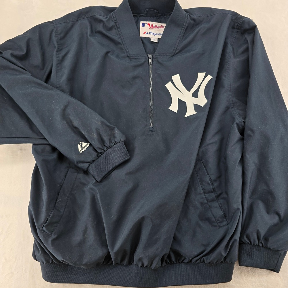 Majestic NY Yankees Mens XXL Pullover Navy Blue  MLB Quarter Zip Jacket